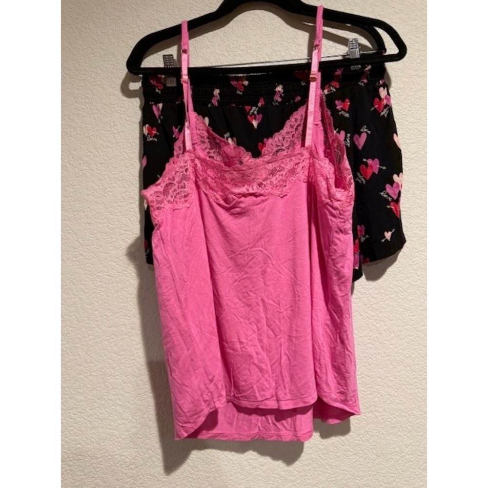 Soma Intimates Cool nights Pink Lace Trim Camisole and Heart Pajama Shorts Large - Picture 4 of 10